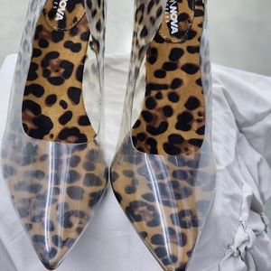 Clear animal print pumps